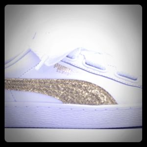 Puma heart white and gold glitter sneakers